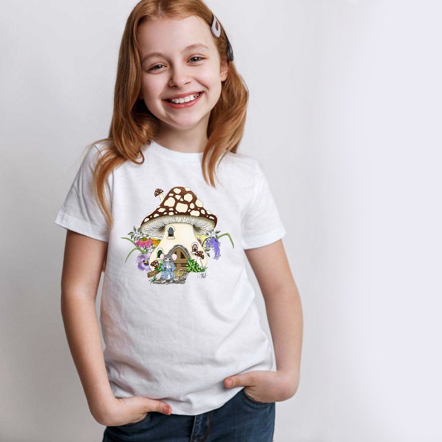 Whimsical Fantasi Mus Svamp Hus Blå T Shirt (Skapare uppladdad)