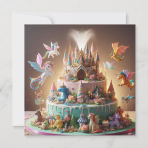 WHIMSICAL FANTASTIC UNICORN & CASTLE BIRTHDAY CAKE KORT