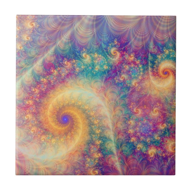 Whimsical Fantasy Abstract Fractal Vortex Art Kakelplatta (Framsidan)