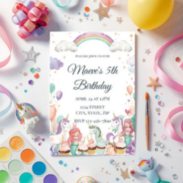 Whimsical Fantasy Creatures Kids Birthday Party Inbjudningar