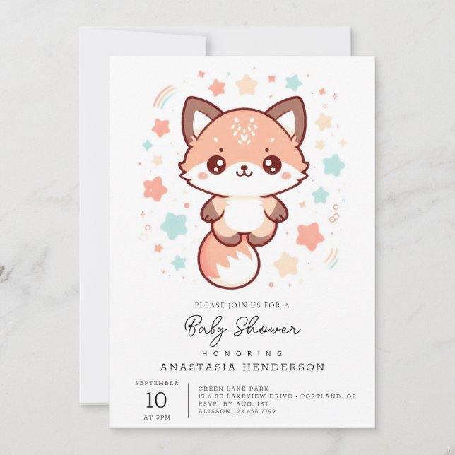 Whimsical Fantasy Fox Baby Shower Inbjudningar (Framsida)
