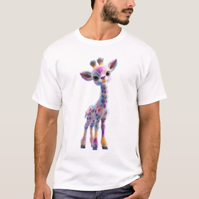 Whimsical Färgglad Bebis Giraff Män T Shirt (Framsida)