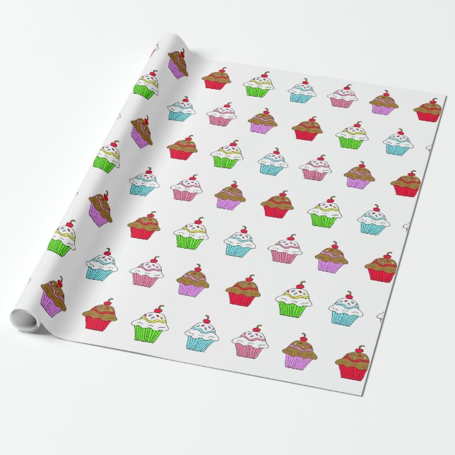 Whimsical Färgglad Cupcake Presentpapper (Utrullad)