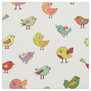 Whimsical Färgglad Fågel Tecknad Mönstertryckt Tyg