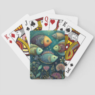 Whimsical Färgglad Fisk Under Månen och Stjärnorna Casinokort