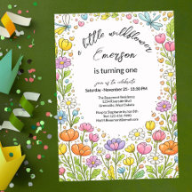 Whimsical Färgglad Liten Vildblomma 1-års Födelsed