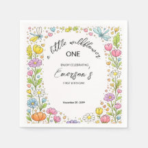 Whimsical Färgglad Liten Vildblomma 1-års Födelsed