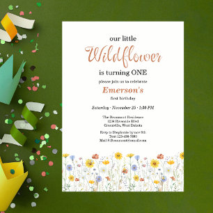 Whimsical Färgglad Vildblomma 1-års Födelsedagsfes Inbjudningar