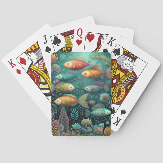 Whimsical Färgrik Fisk Akvarium Casinokort (Baksidan)
