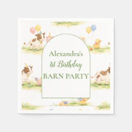 Whimsical Farm Animals Pastel 1st Birthday Pappersservett