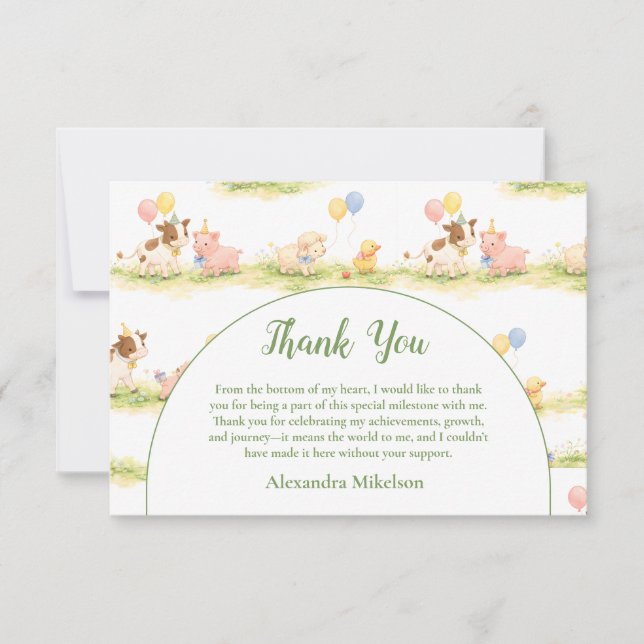 Whimsical Farm Animals Pastel 1st Birthday Tack Kort (Framsida)