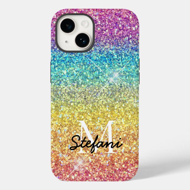 Whimsical Faux Ombre Rainbow Glitter Monogram (Baksida)