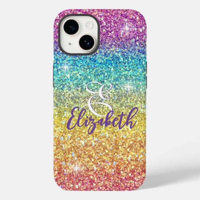 Whimsical Faux Ombre Rainbow Glitter Monogram (Baksida)