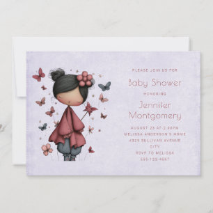 Whimsical Fe-Docka Retro Söt Baby Shower Inbjudningar