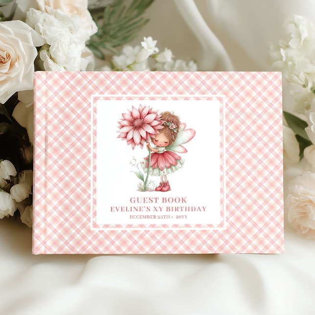 Whimsical Fe-girl 1-års Blush Rosa Gäst Gästböcker (Whimsical Fairy Girl 1st Birthday Blush Pink Guestbook)