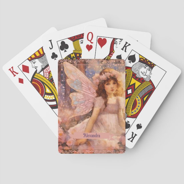 Whimsical Fe i drömmar rosa blomsterträdgård Casinokort (Baksidan)