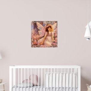 Whimsical Fe i drömmarosa blomsterträdgård Poster