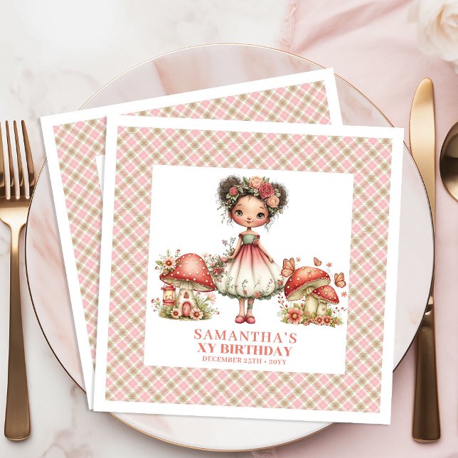 Whimsical Fe Pink Blommor Anpassat Namn Party   Pappersservett (Whimsical Fairy Pink Flowers Custom Name Party Napkins)