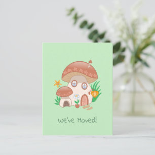 Whimsical Fée Svamp Hus Vi Flyttade Grönt Meddelande Vykort