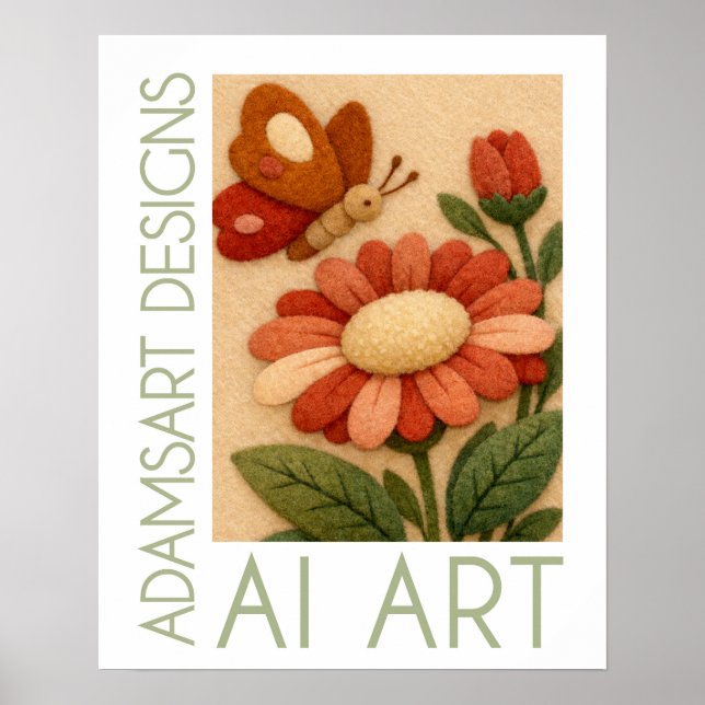 Whimsical Felt Butterfly and Flower Folk Art Poster (Framsidan)