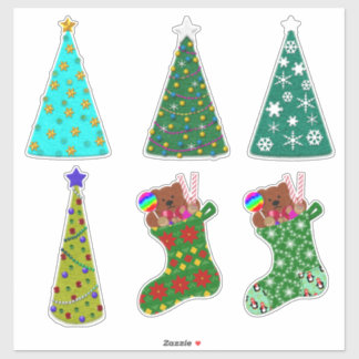 Whimsical Felt Look Christmas Trees & Stockings Klistermärken