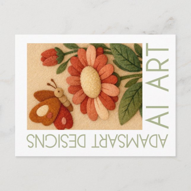 Whimsical Felted Butterfly and Flower Folk Art Vykort (Framsida)