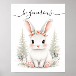 Whimsical Feminine Baby Hare Woodland Nursery Poster