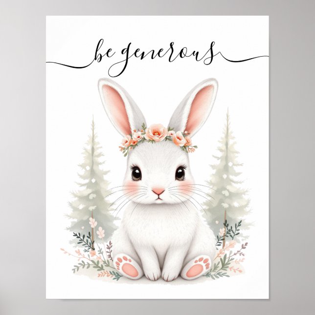 Whimsical Feminine Baby Hare Woodland Nursery Poster (Framsidan)