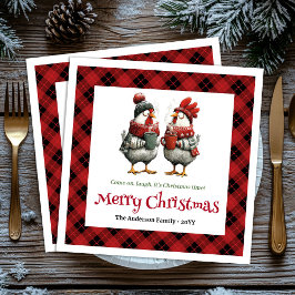 Whimsical festive chickens napkin with custom name pappersservett