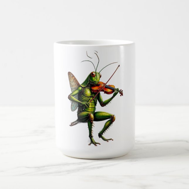 Whimsical Fiddler Gräshoppa Grafik Långärmad  Kaffemugg (Center)