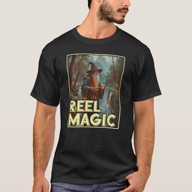 Whimsical Fishing Wizard T Shirt (Framsida)