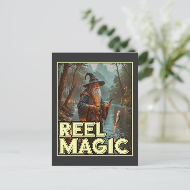 Whimsical Fishing Wizard Vykort (Stående Fram)