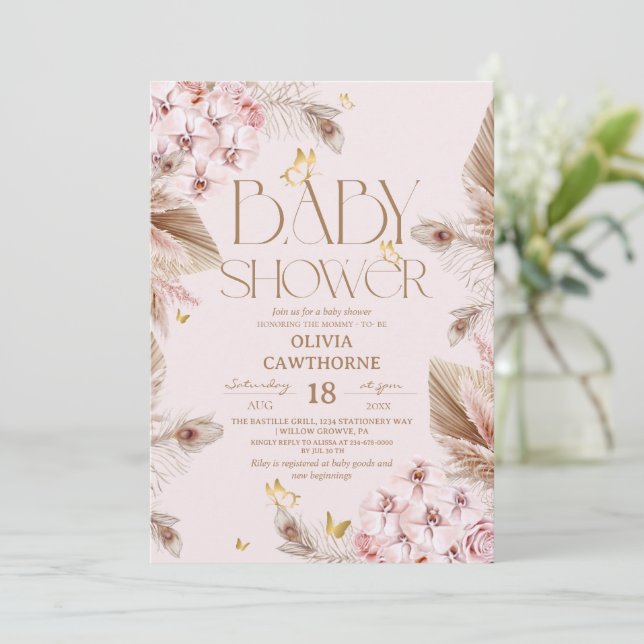 Whimsical Fjäril Boho Baby Shower  Inbjudningar (Stående Fram)