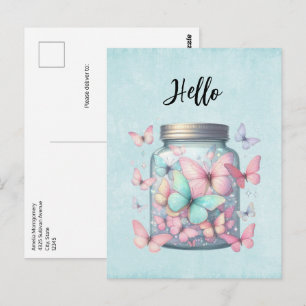 Whimsical Fjäril i en burk Hej Vykort
