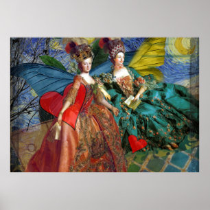 Whimsical Fjäril Kvinnor Gemini Blå Kollaž Poster