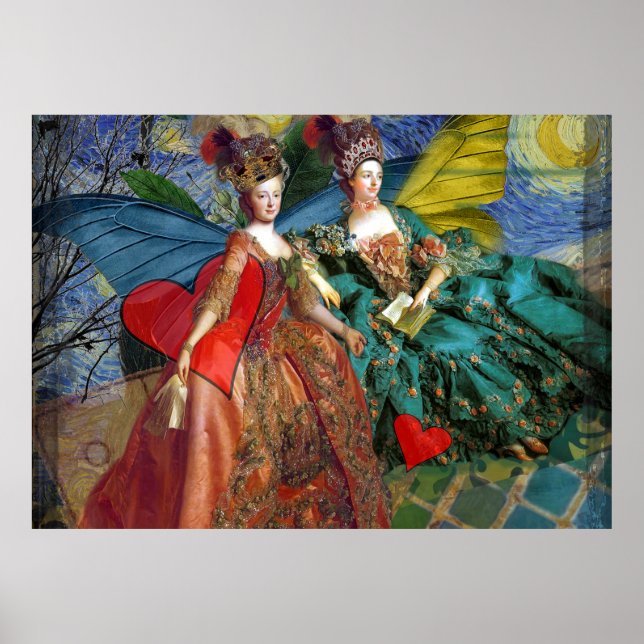 Whimsical Fjäril Kvinnor Gemini Blå Kollaž Poster (Framsidan)