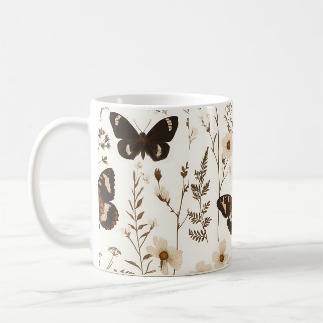 Whimsical fjäril och blommönster kaffemugg (Vänster)