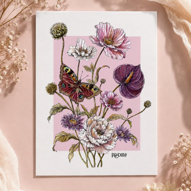Whimsical Fjäril och Botanisk Illustration Vykort (Skapare uppladdad)