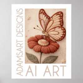 Whimsical fjäril på blomma Vintage filt konst Poster