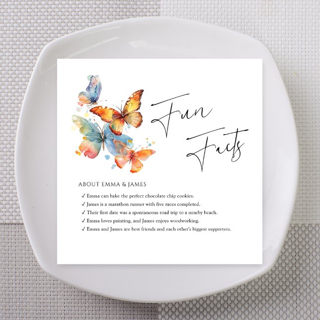 Whimsical Fjäril Roliga Fakta Bröllop Pappersservett (Whimsical Butterfly Fun Facts Personalized Wedding Napkins)