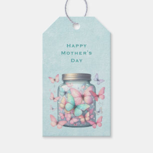 Whimsical fjärilar i en burk mors dag presentetikett