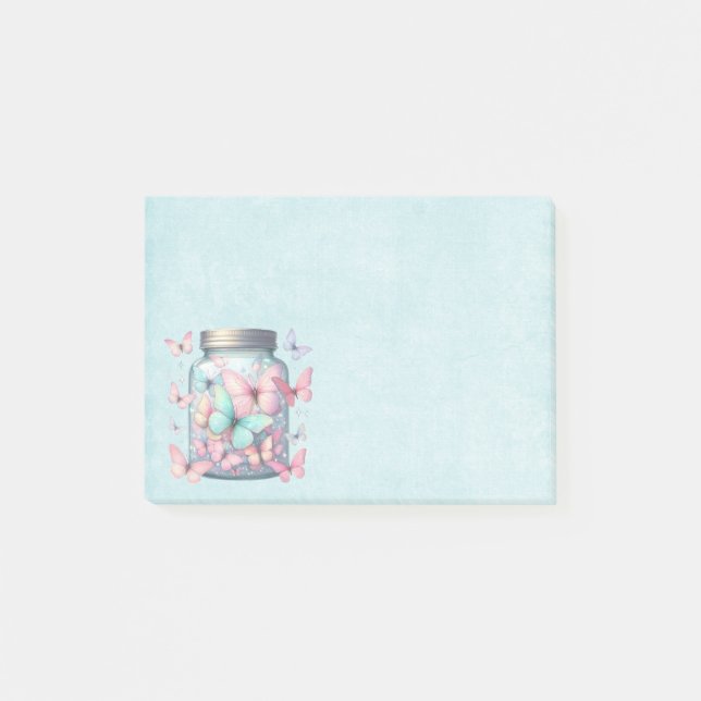 Whimsical fjärilar i en burk post-it block (Framsida)