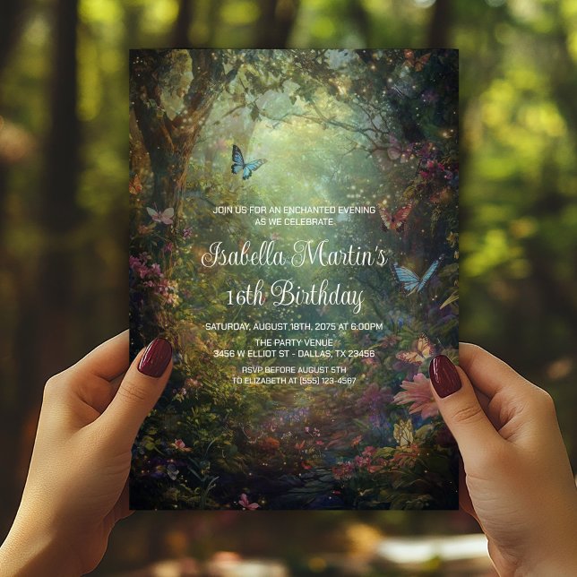 Whimsical Fjärilsträdgård Förtrollad Vid Alla Even Inbjudningar (Butterfly forest garden any event, birthday, prom, etc., invite. Simply add your event details.)