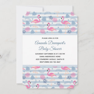 Whimsical Flamingo & Ananas Mönster Bebis Shower Inbjudningar