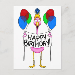 Whimsical Flamingo Grattis på födelsedagen-ballong Vykort