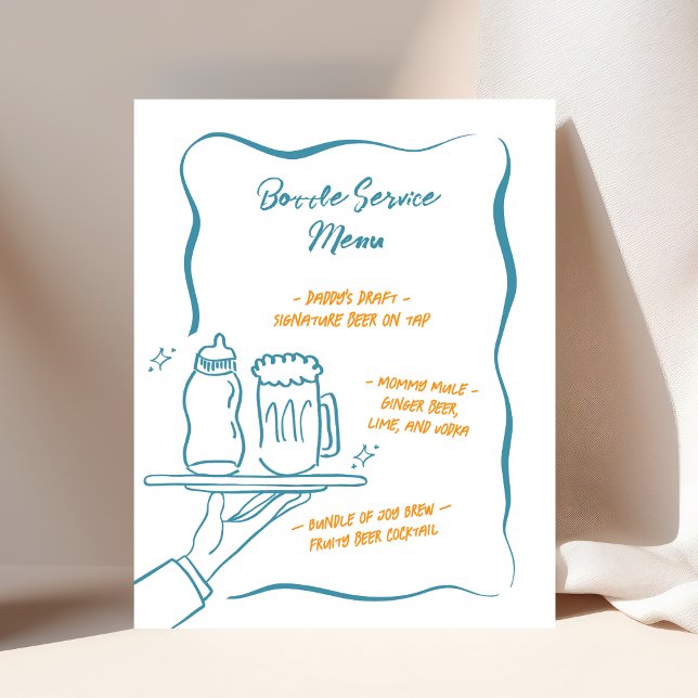 Whimsical Flaska Service Baby Shower Pub Menu Sign Poster (Skapare uppladdad)