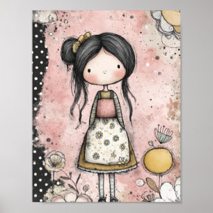 Whimsical flicka akvarell med blomaccent (8) poster
