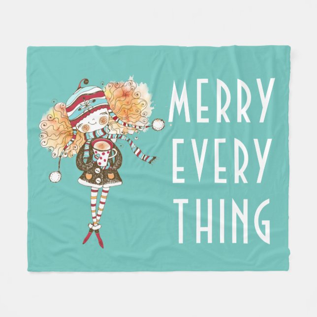 Whimsical flicka Merry Everything  jul  Fleecefilt (Framsidan (Horisontell))