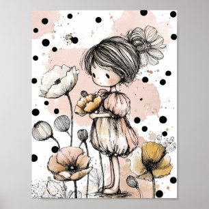 Whimsical flicka vattenfärg med blomaccent (5) poster