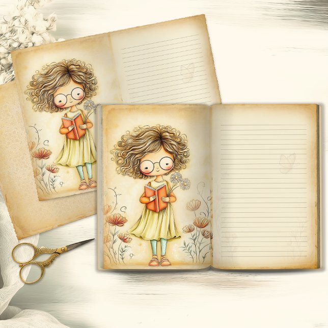 Whimsical Flicka Vintage Junk Journal Sida (Skapare uppladdad)